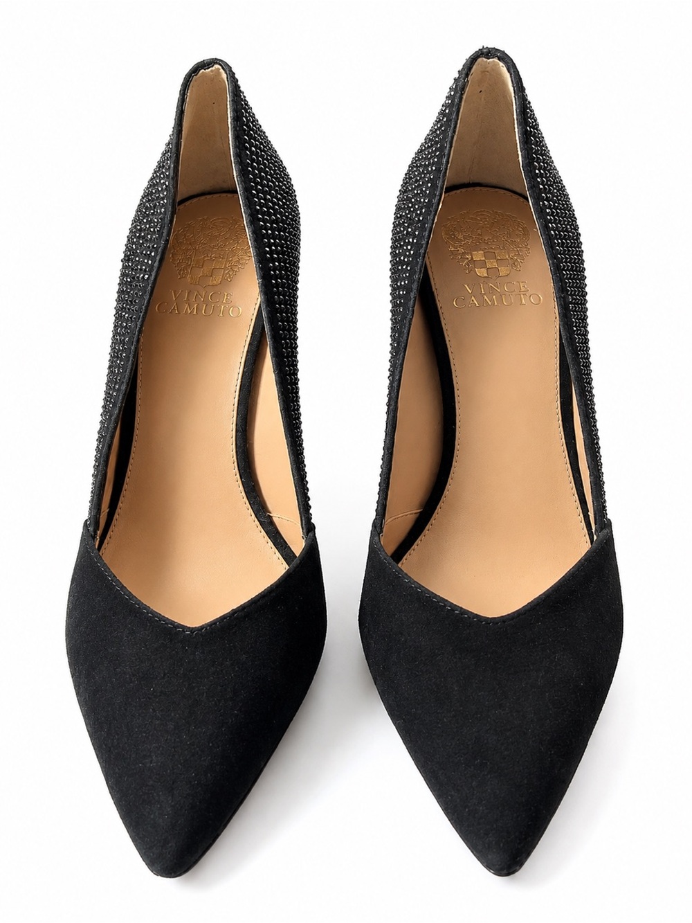 Vince Camuto Black Suede Rhinestone D’Orsay Pointed Toe Stiletto Heels 7.5
